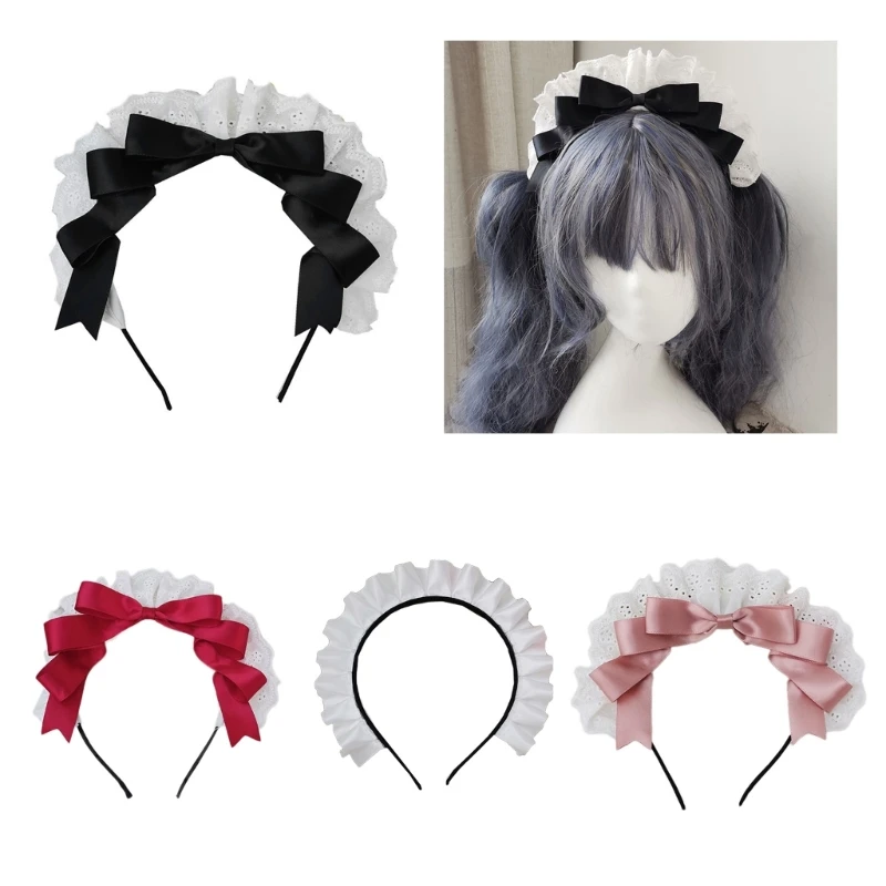 Japanese Lolita Hair Accessories Ruffled Sweet Bowknot Gothic French Maid Headband Anime Cosplay Costume Headdress