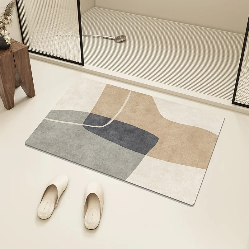 Bathroom Carpet Absorbent Floor Mats Non-slip Bath Rug Home Decor Cream Beige Stripes Area Rugs Toilet Entrance Diatom Mud Mat