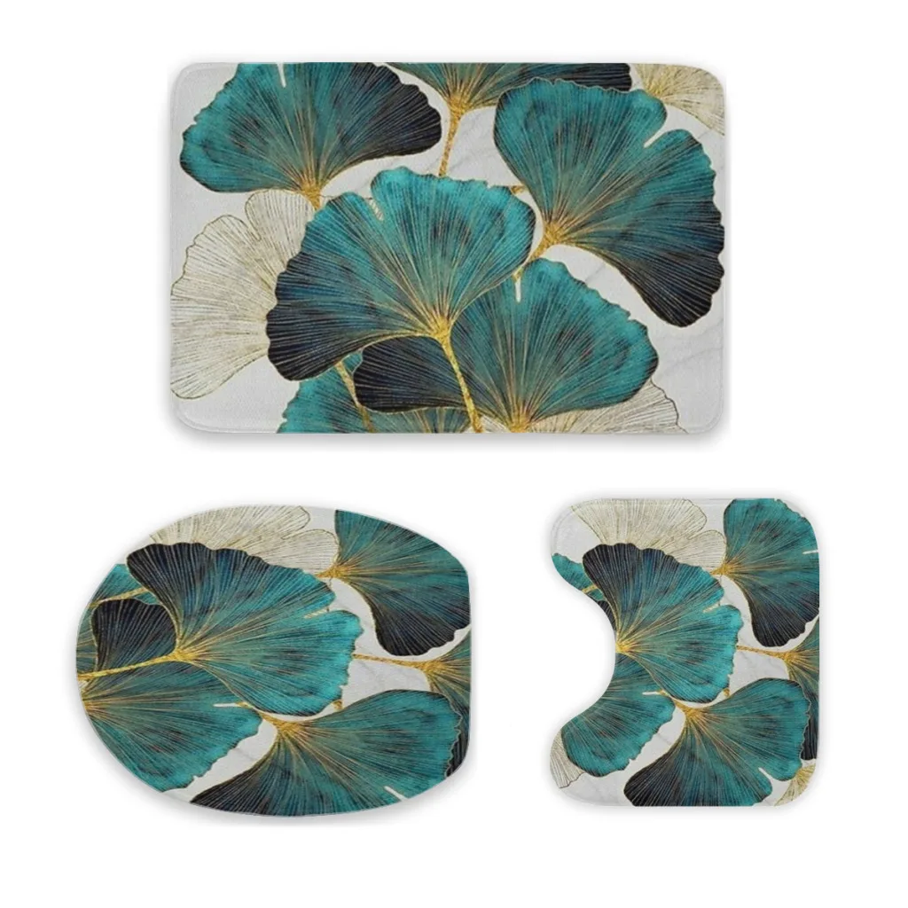 golden turquoise roses 3 Sets Bathroom Antiskid Pad Non-Slip Bath Carpet Floor Mat Rug Flannel Baths Mat Toilet mat