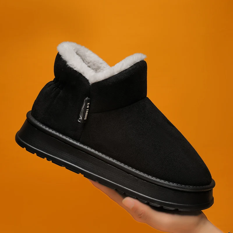 

Мужские водонепроницаемые зимние ботинки без шнуровки на толстой подошве с высоким берцем на флисовой подкладке, подходящие для домашней, внутренней и уличной одежды.