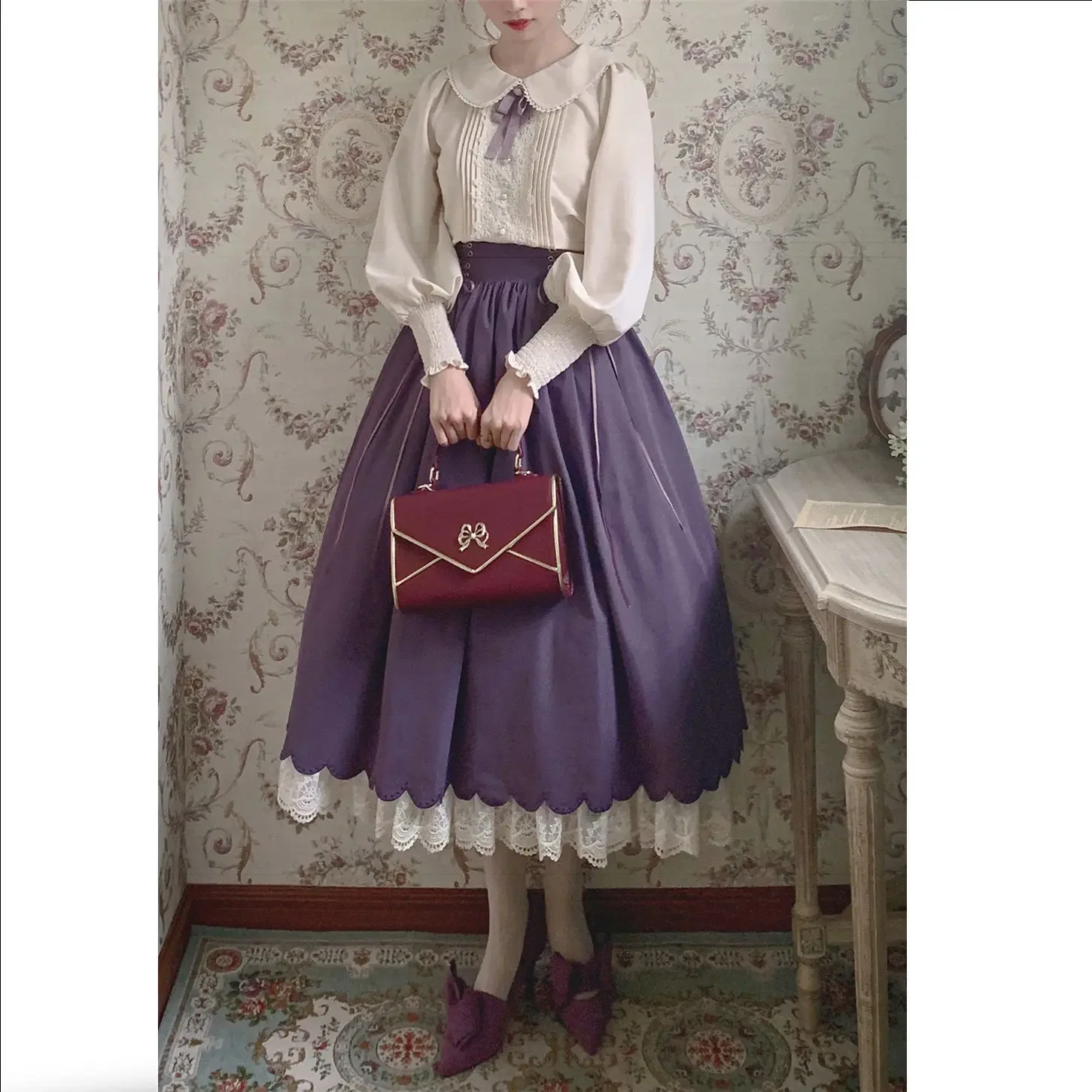 NONSAR Lolita Embroidery Dress SK Doll Collar Long-Sleeved Shirt Retro Japanese Lolita Clothing Suit Victorian Dress For Women