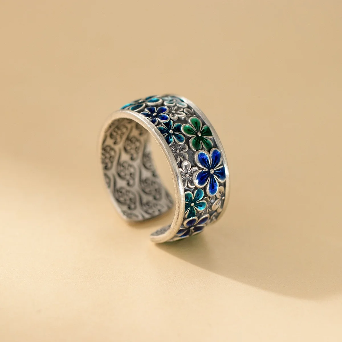 خواتم من الفضة الإسترليني عيار 925 للنساء مجوهرات راقية هندسية قابلة للتعديل خاتم زهرة خضراء بسيط كهدية عيد ميلاد للحفلات