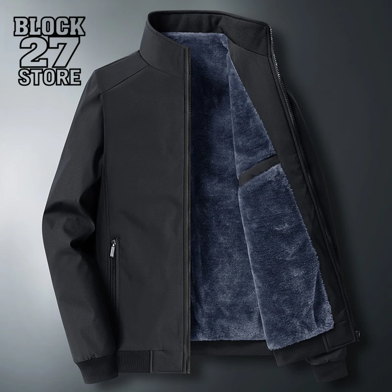 Mens Jacket Winter Fleece Thick Stand Collar Padded Coat Casual Warm Cotton Outerwear Trendy Streetwear Retro Harajuku Fashion