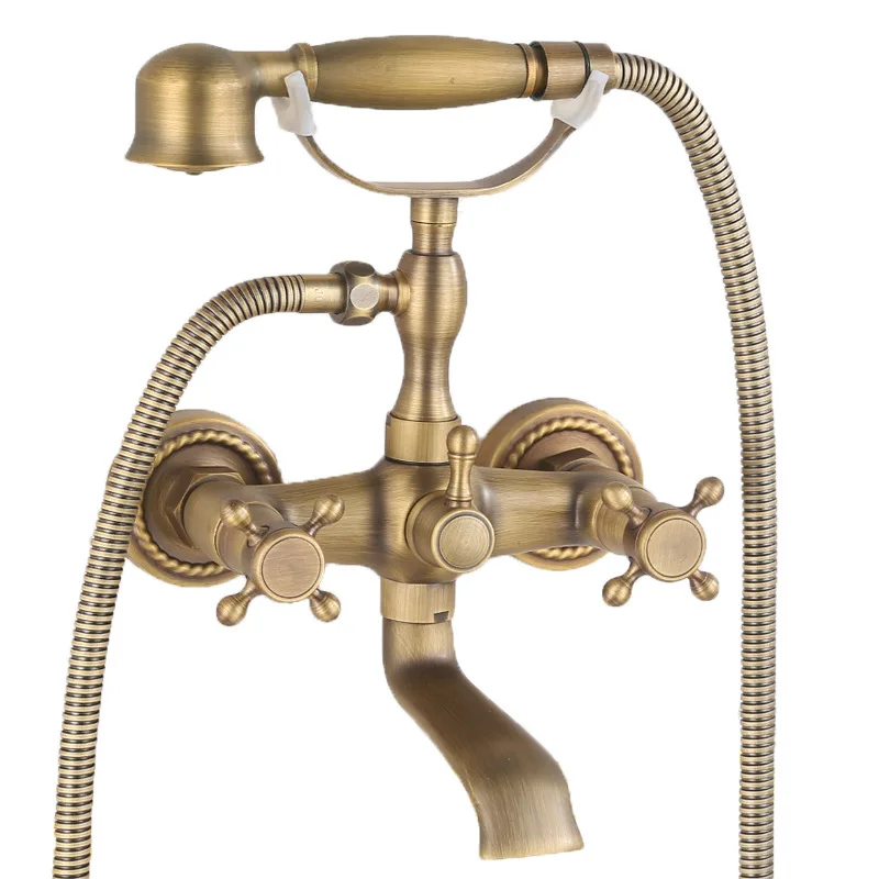 

European Style All Copper Shower Faucet Antique Bathtub Shower Suit Cold Hot Mixed Water Shower Faucet Telephone faucet