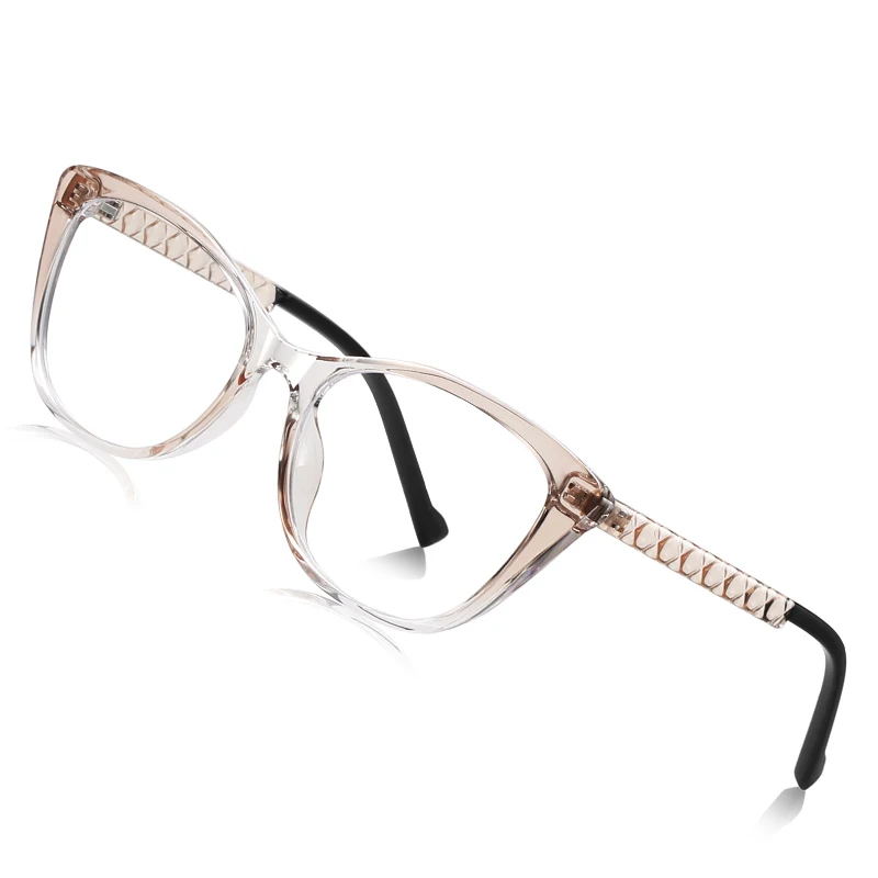 CLLOIO Lady Fashion Cat Eye Lattice Eyewear Myopia Hyperopia Prescription Glasses Women Anti Blue Light Reading Computer Glasses