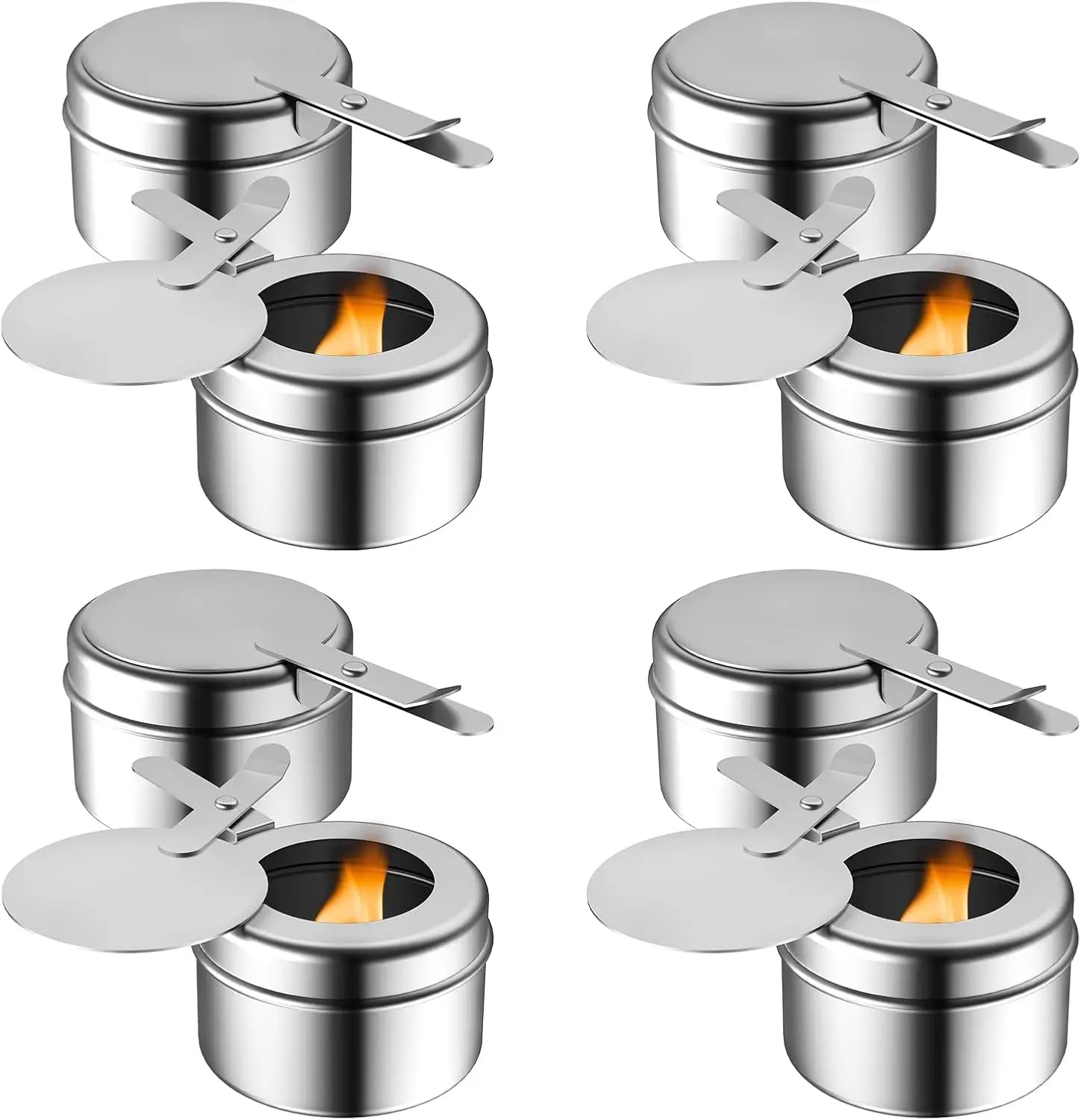 8 Pack Chafing Fuel Holder, Stainless Steel Fuel Holders with Safety Cover, Canned Heat Holder for Chafing Dish, Canned Heat Box