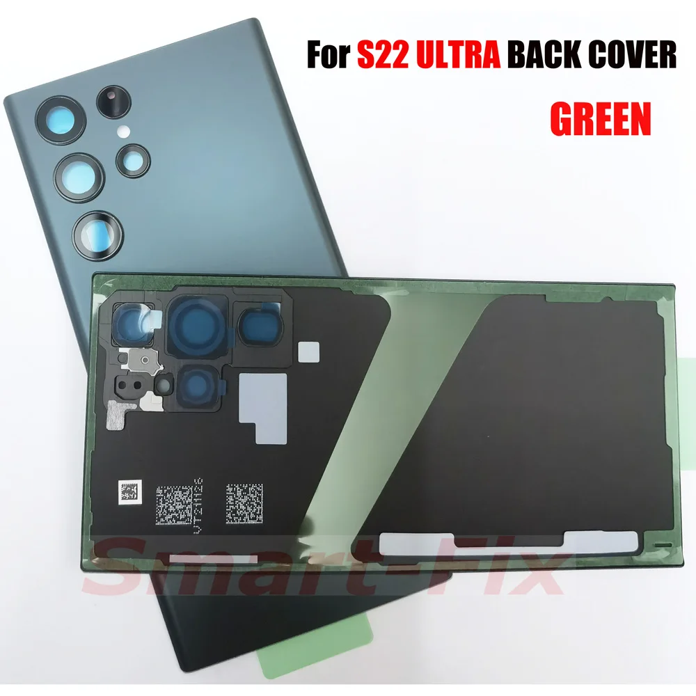 (OEM) Glass Back Cover Case with Camera Cover Lens and Adhesive for SAM-S22 Ultra S22U S22ULTRA 5G Battery Housing Rear Door