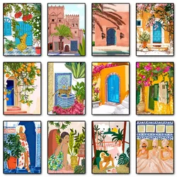 Morocco Travel Poster Aesthetics Landscape Illustration Prints Canvas Painting Wall Art Picture for Living Room Home Decor