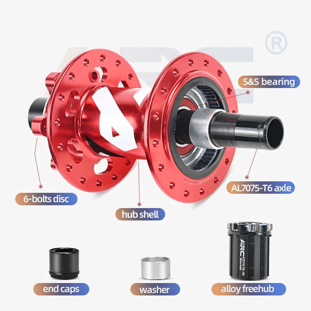 ARC MTB Hub for Mountain Bike, 6 Pawls, 114 Click, Micro Spline, 9x100, 15x100, 10x135, 12x142, Quick Release, 8, 9, 10, 11, 12v