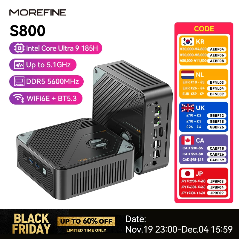 MOREFINE Neue Mini-PC S800 Intel Core Ultra 9 185H Ultra 7 155H Diy Gaming Computer Laptop Gamer Desktop-Computer Windows11PRO