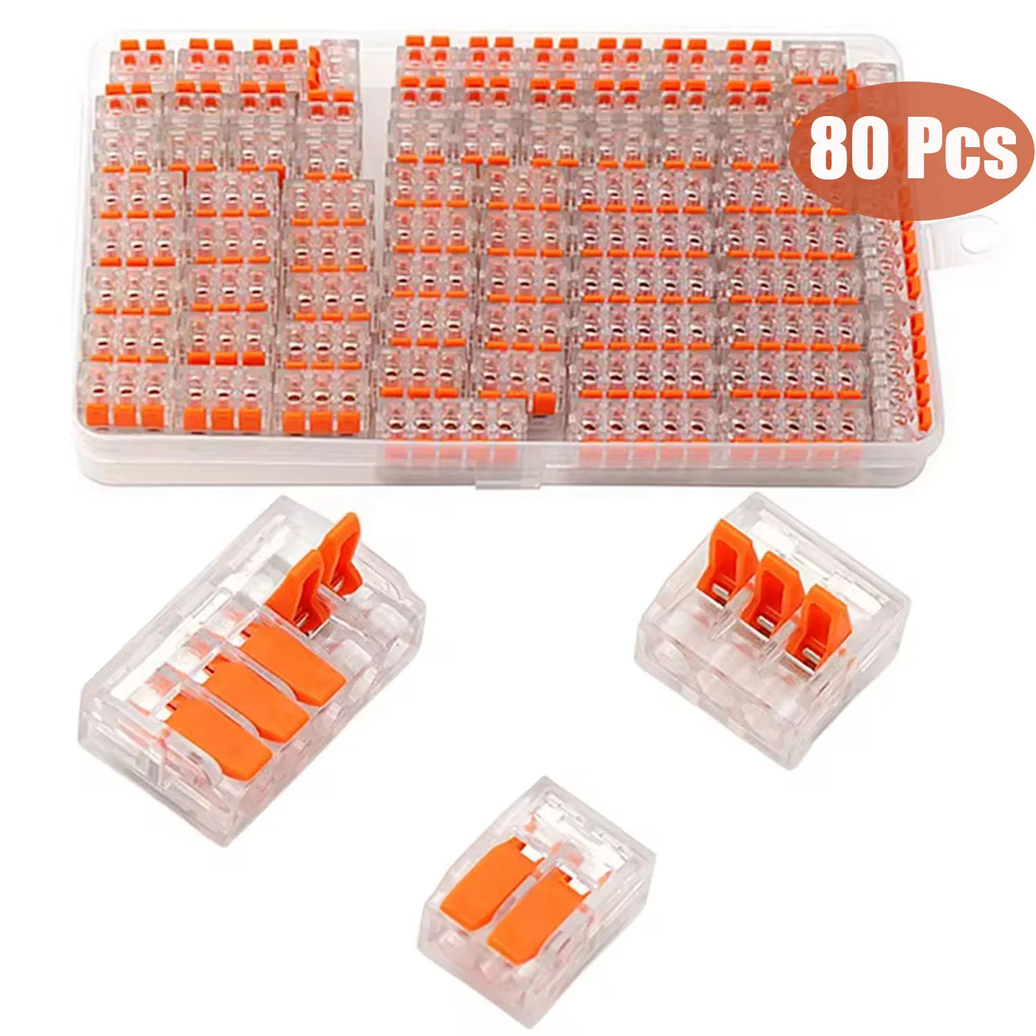 80pcs Box Electrical Lever Wire Connectors 2 Port 3 Port 5 Port Electric Cable Clamp Mini Quick Wire Terminal Connector