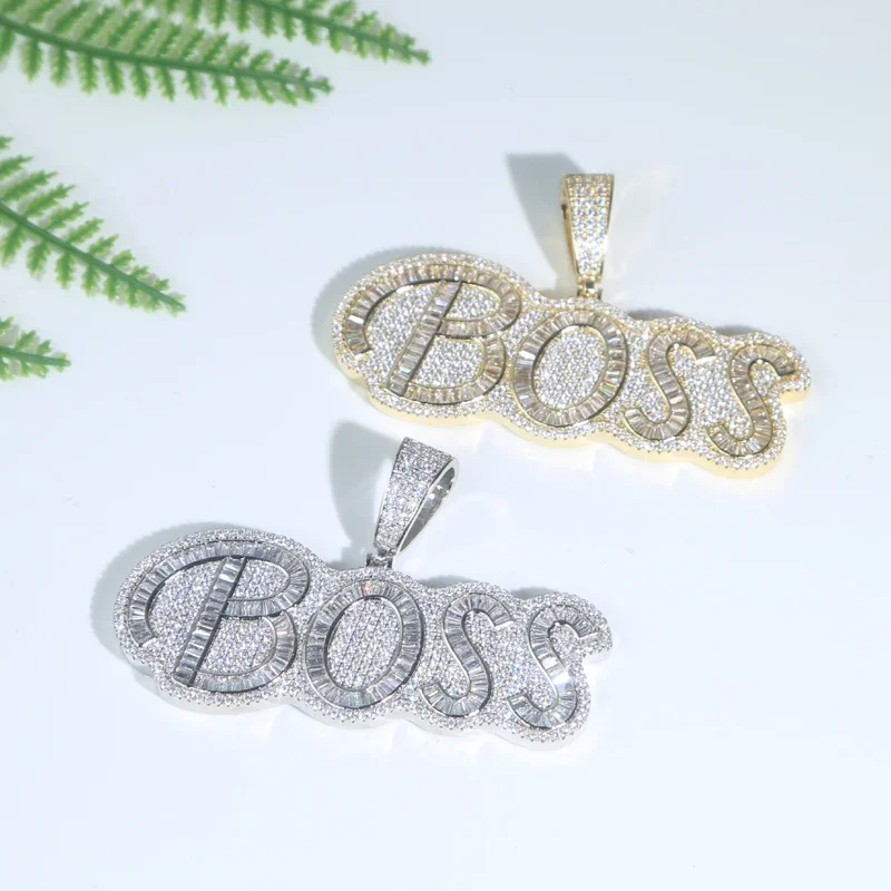 الهيب هوب رسالة بوس قلادة قلادة مثلج خارج بلينغ 5A زركون تشيكوسلوفاكيا حبل سلاسل الرجال النساء المجوهرات #1