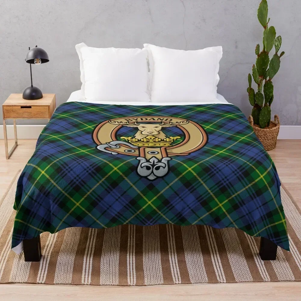 

Clan Gordon Crest over Tartan Throw Blanket Warm Comfortable Blanket for Office Napping