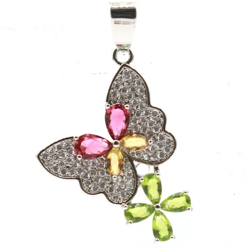 

Buy 5 Get 1 Free 38x21mm Multi Color Butterfly Shape Golden Citrine Green Peridot Pink Tourmaline White CZ Dating Silver Pendant