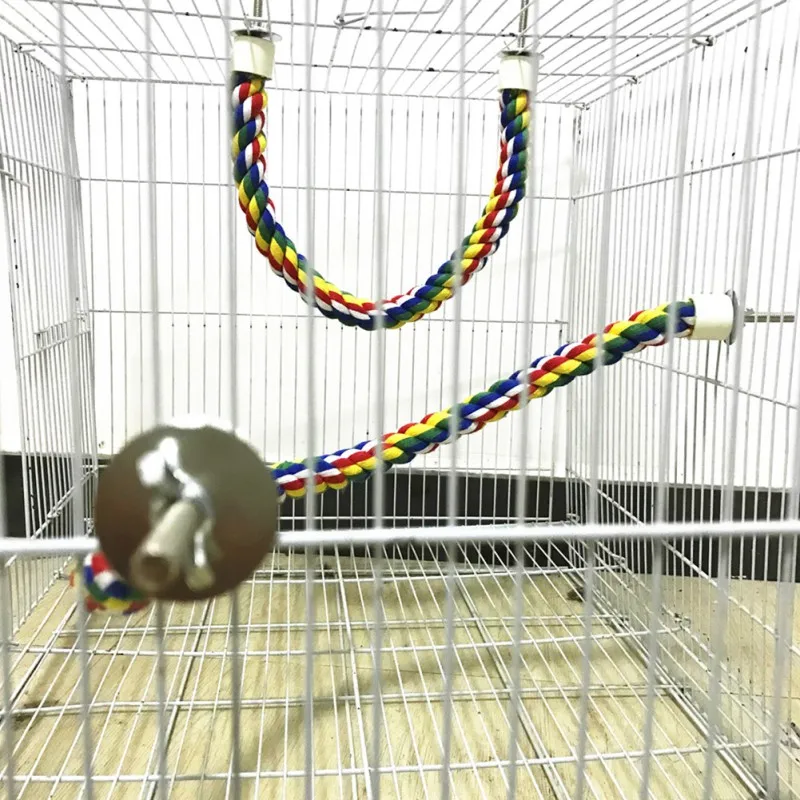 Parrot Bird Standing Toys Cotton Rope Colorful Toy Chew Perches for Bird Cage Standing Woven Rope Bird Accessories Parrot Toys