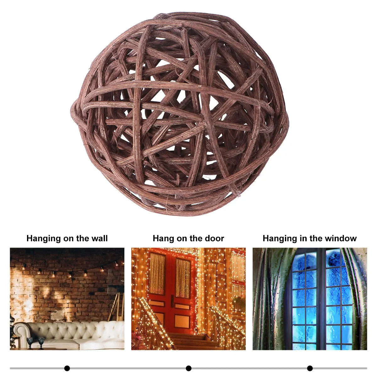 

15Pcs Hanging Vine Ball Ornaments DIY Wicker Rattan Brown 5Cm for Christmas Tree Home Office Cafe Party Hanging Ball Decorations