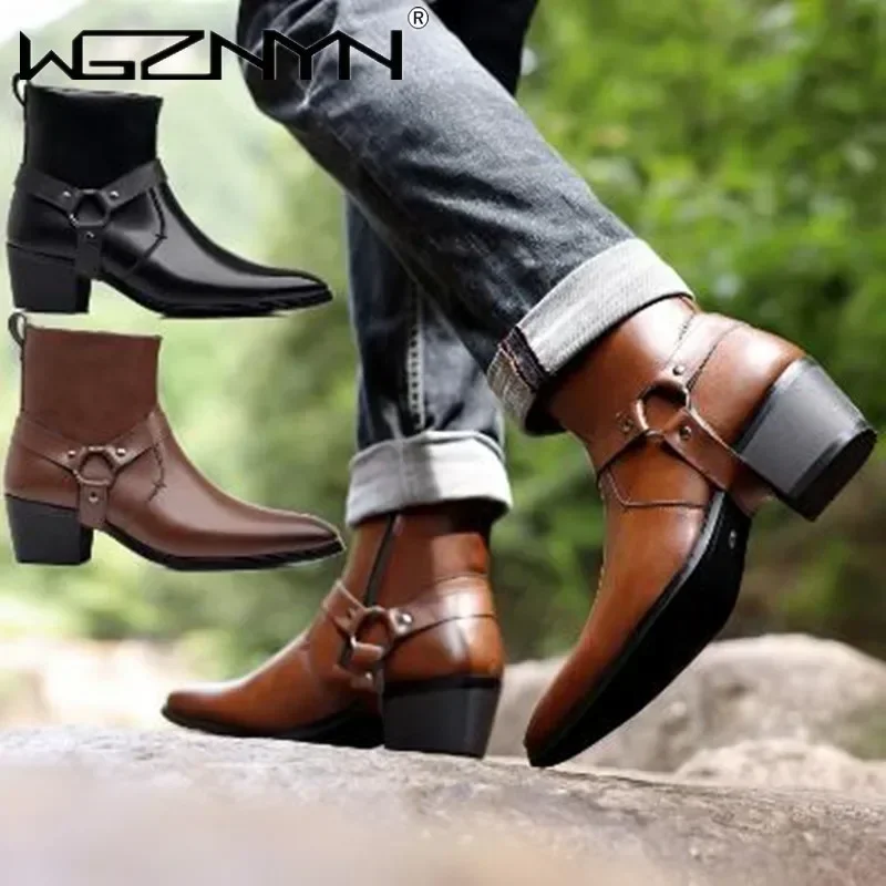 2026 Men's Fashion Designer Chelsea Boots Luxury High Quality Men Cowboy Boot Black Brown Zip Wedding Office Dress Shoes Male