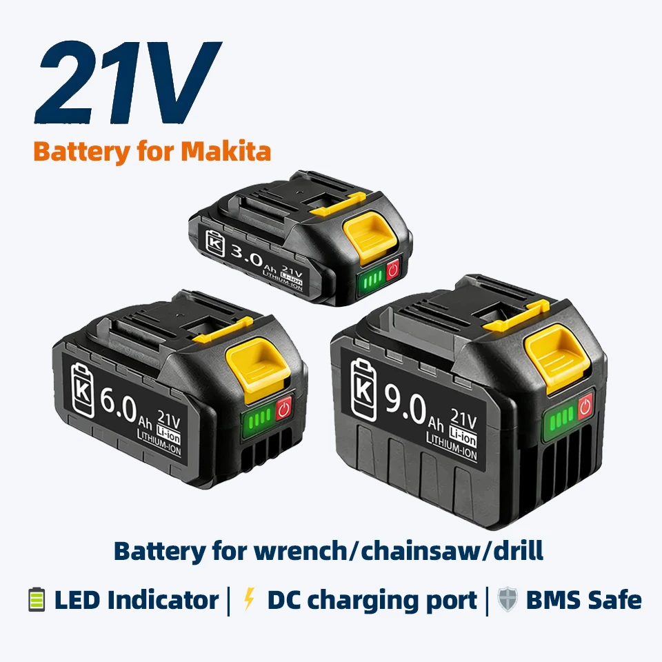

Литий-ионный аккумулятор 18В 21В MAX 9.0Ач для Makita BL1830 BL1840, высокопроизводительная перезаряжаемая батарея для беспроводных дрелей и электроинструментов