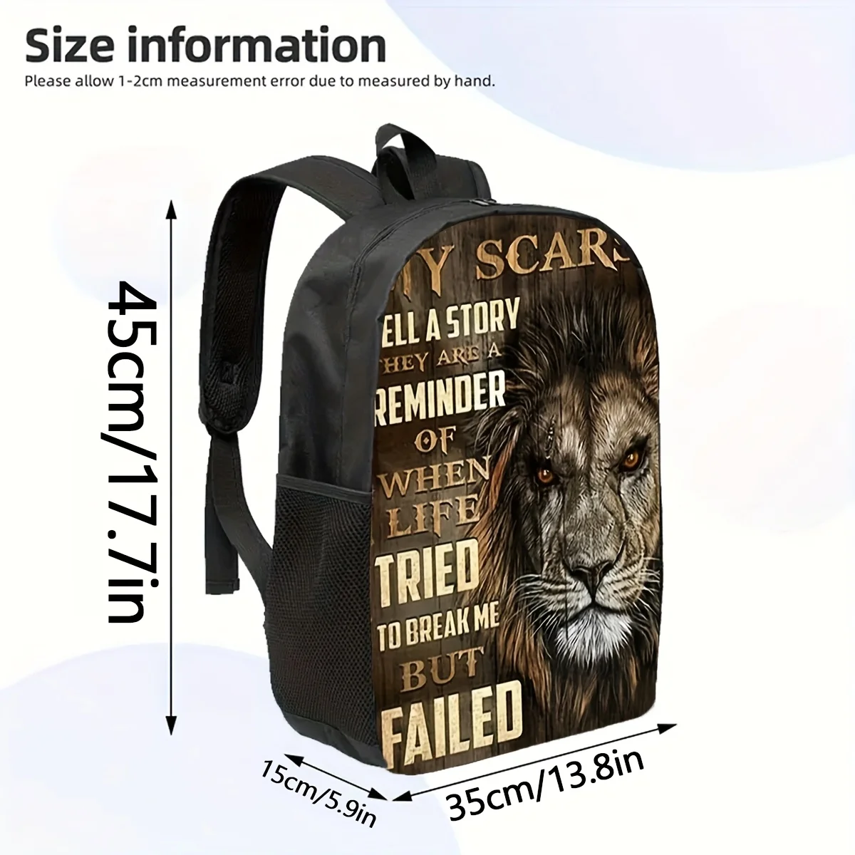 

JIT 1pc, Lion Backpack, Large Capacity 17 Inch Casual Backpack Notebook Bag with Water Bottle Holder