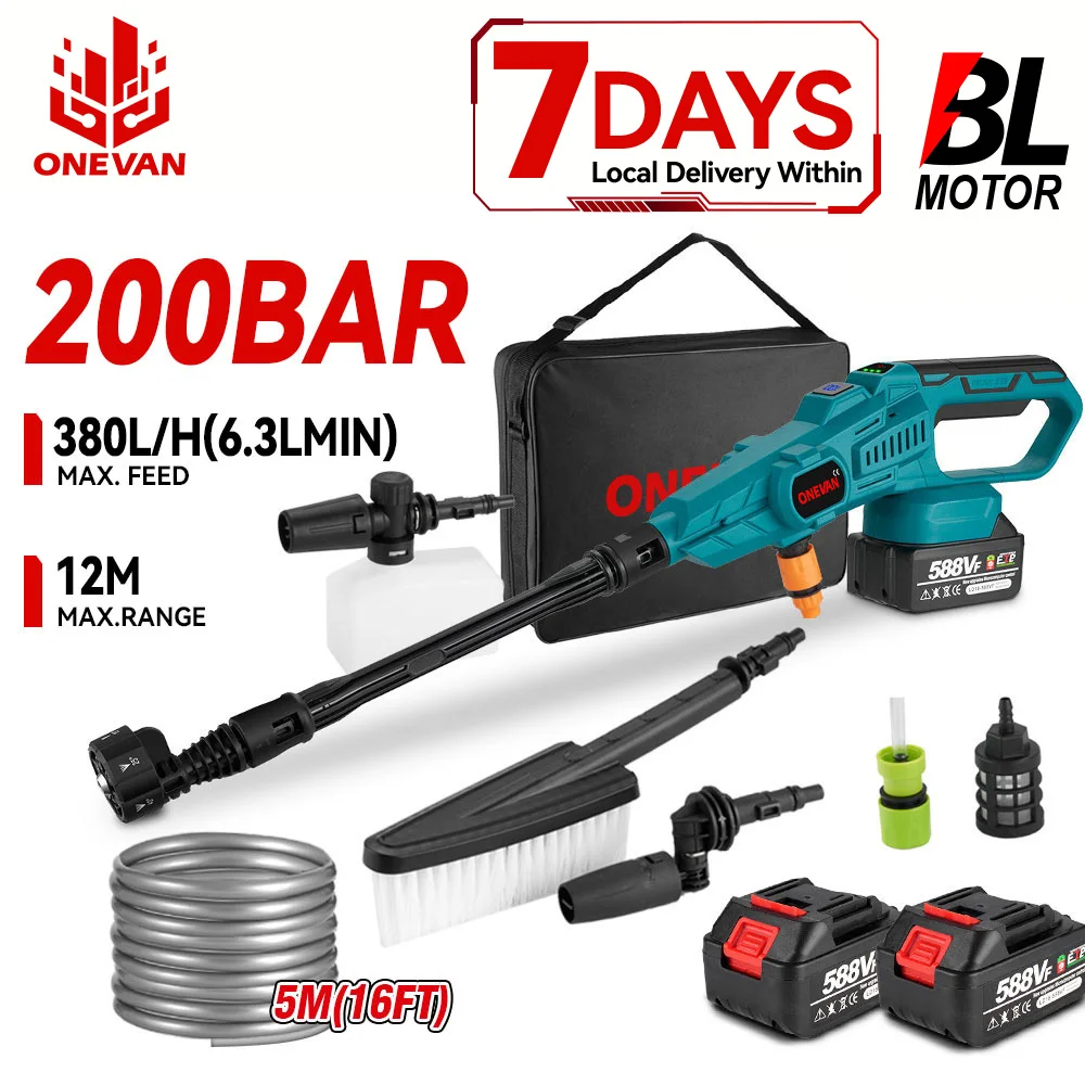 Nettoyeur haute pression sans fil ONEVAN 200 bars, portable, pour jardin, irrigation, nettoyage de voiture, compatible avec batterie Makita.