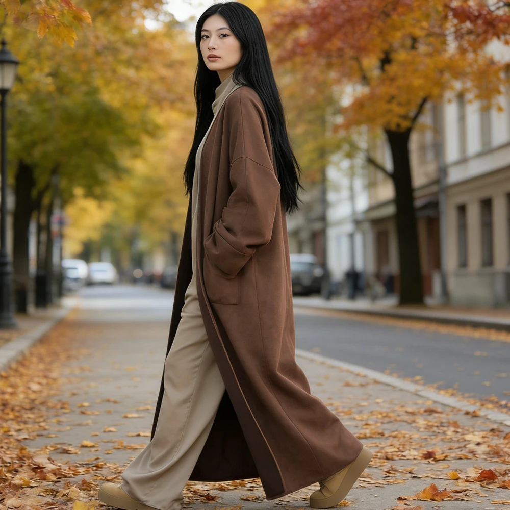 

Autumn Winter Suede Abaya Muslim Dress Women Open Trench Coat Dubai Islam Clothing Ramadan Djellaba Kebaya Kimono Jalabiya Robe