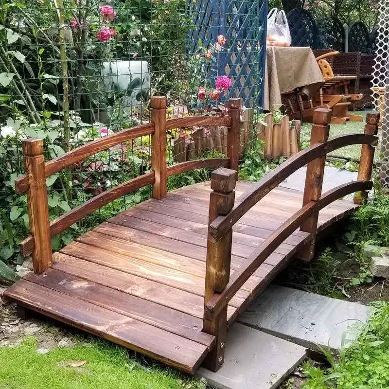Outdoor Anti-corrosion Solid Wood Landscape Small Arch Bridge Carbonized Fish Pond Wooden Courtyard Magpie Wedding Garden