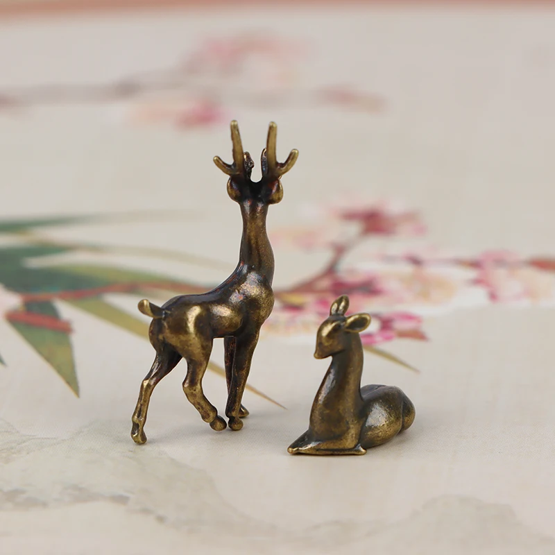 1Pc Copper Alloy Sika Deer Tabletop Small Ornaments Vintage Animal Figurines Desk Decorations Accessories Home Decor Crafts