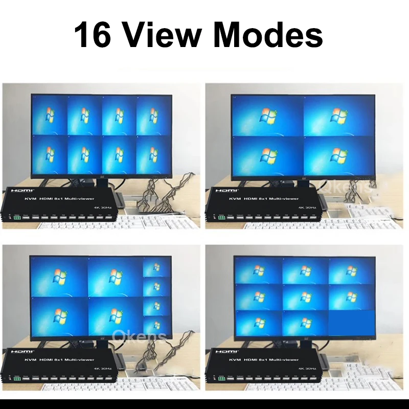 4K 8X1 HDMI KVM Multiviewer Screen Splitter 4x1 HDMI KVM Quad Multi-viewer Seamless Switch Segmentacion for USB Keyboard Mouse