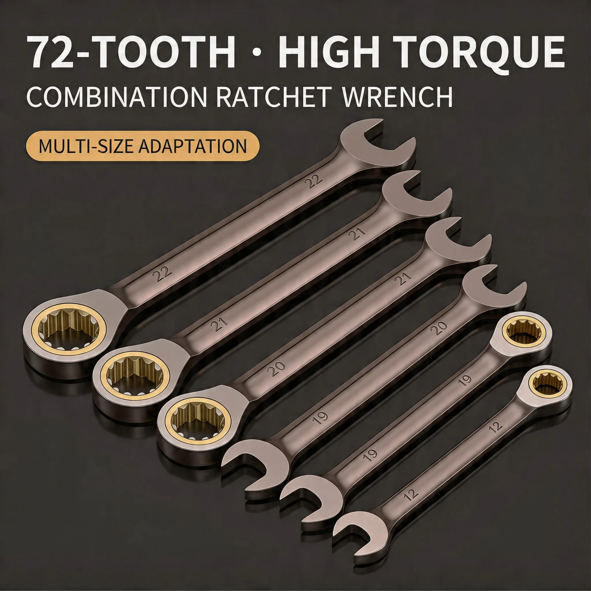 72-Tooth Ratcheting Combination Wrench Chrome Vanadium 5° Swing High Torque 4-Layer Plated Spanner For Auto Home Repair