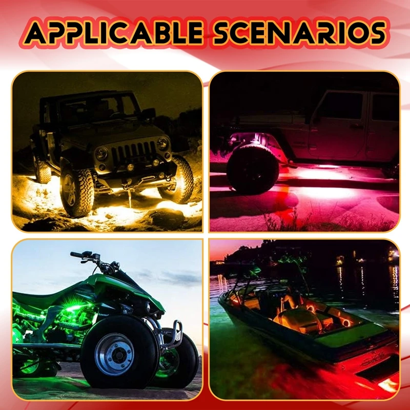 Top!-Car 8 Pods RGB LED Rock Lights Kit Underglow Multicolor Neon Light Pod With Bluetooth App Control For Truck ATV UTV SUV