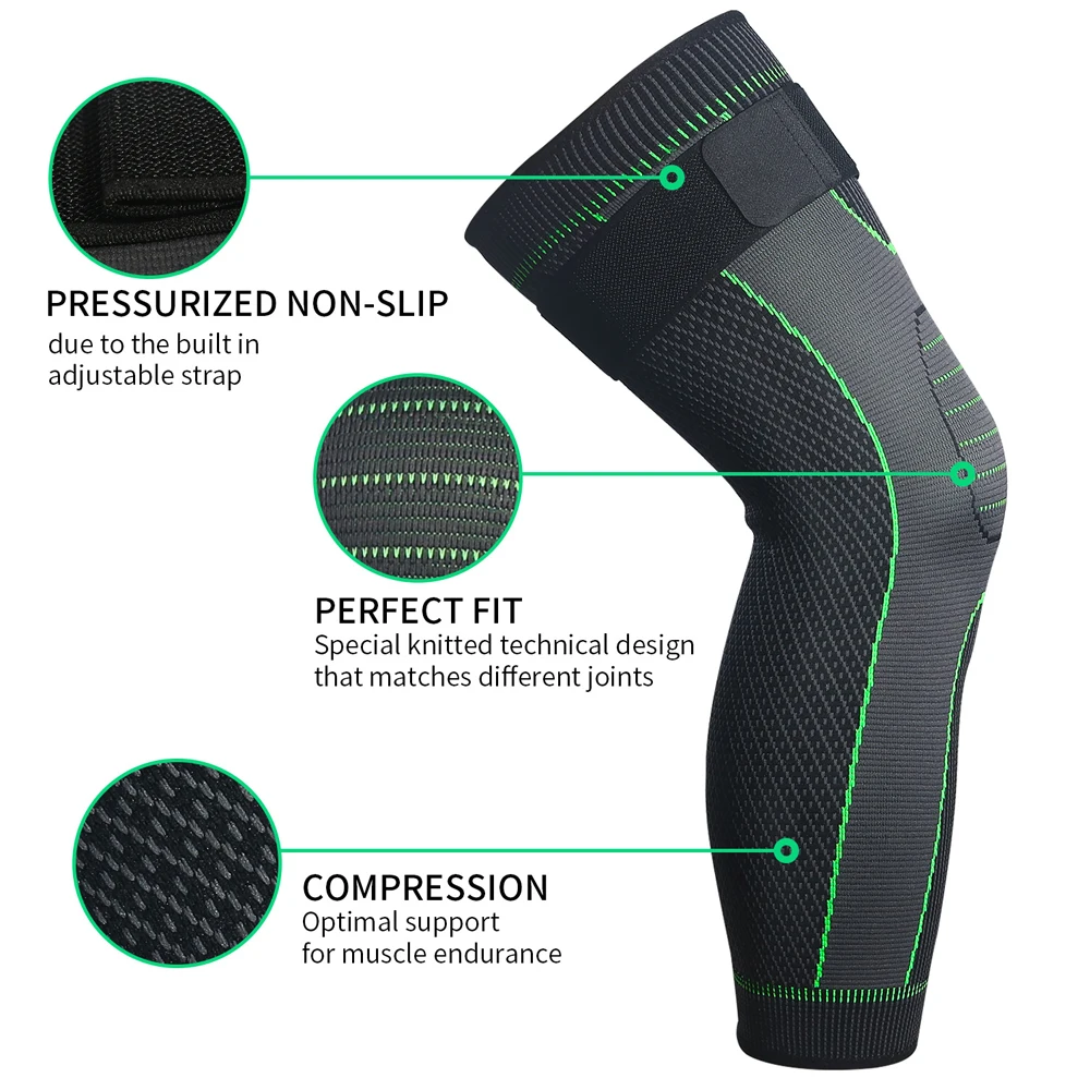 1Pcs Compression Leg Sleeve with Elastic Straps for Men Women,Extra Long Leg Brace Knee Sleeve for Basketball,Football,Knee Pain