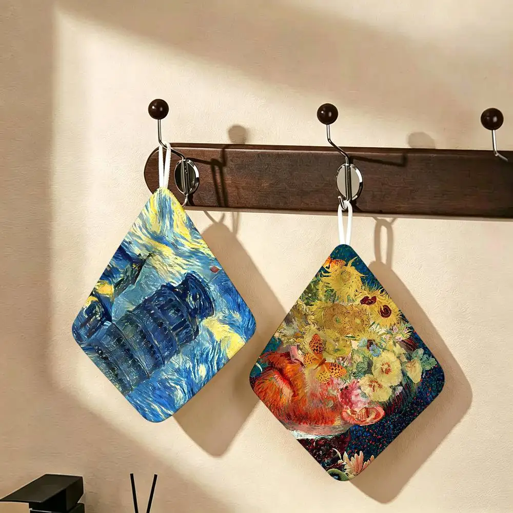 Painter Van Gogh Abstract Art Multi-scene Polyester Cotton Towel, Hanging Hand Wiping Cloth for Kitchen Bathroom Hotel