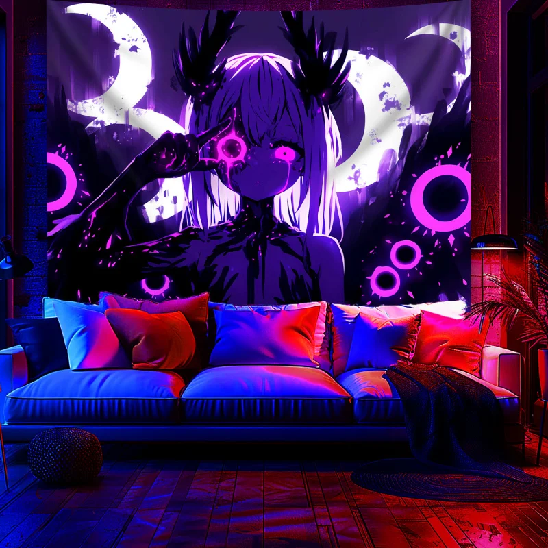 VIKAMA Cyber Girl Neon-Style Tapestry: Gaming Room & Bedroom Backdrop, Living Room & Entryway Decorative Tapestry