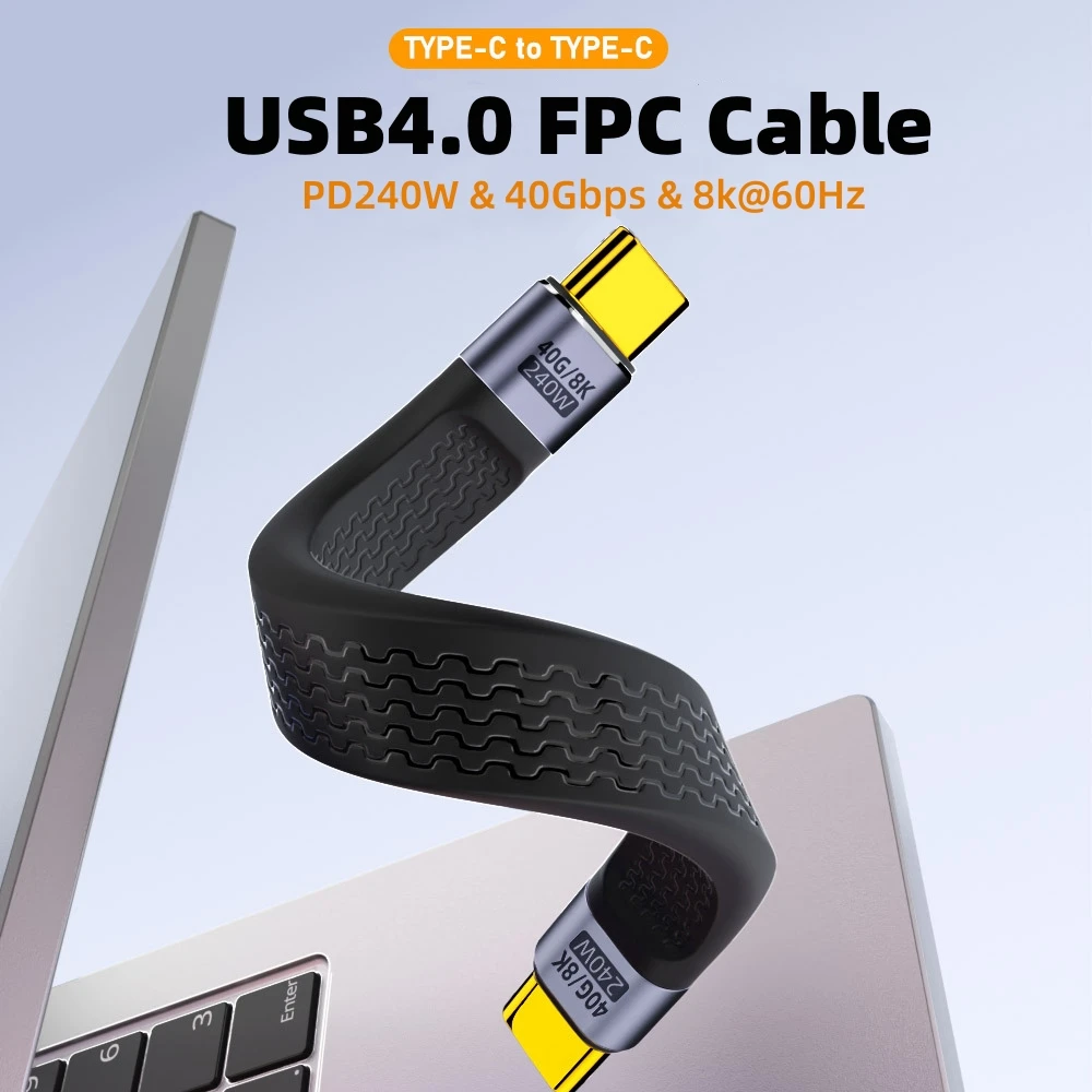 PD240W USB 4.0 FPC Cable 5A Fast Charging USB C to Type C Cable Thunderbolt 3 40Gbps 8K 60Hz Portable Fully Function Data Cabel