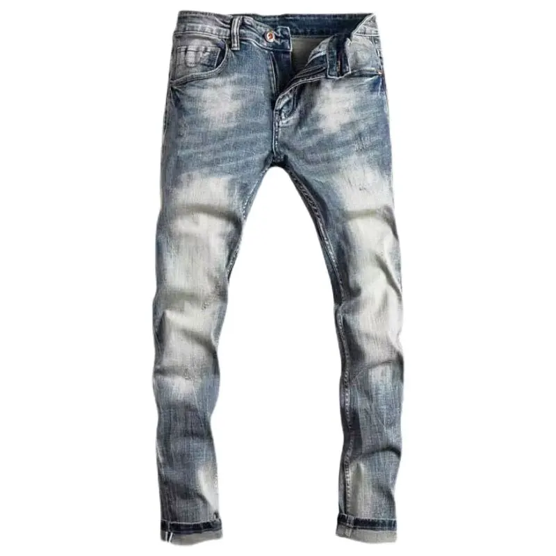 Newly Designer Fashion Men Jeans High Quality Retro Blue Stretch Elastic Slim Fit Ripped Jeans Men Vintage Denim Pants Hombre