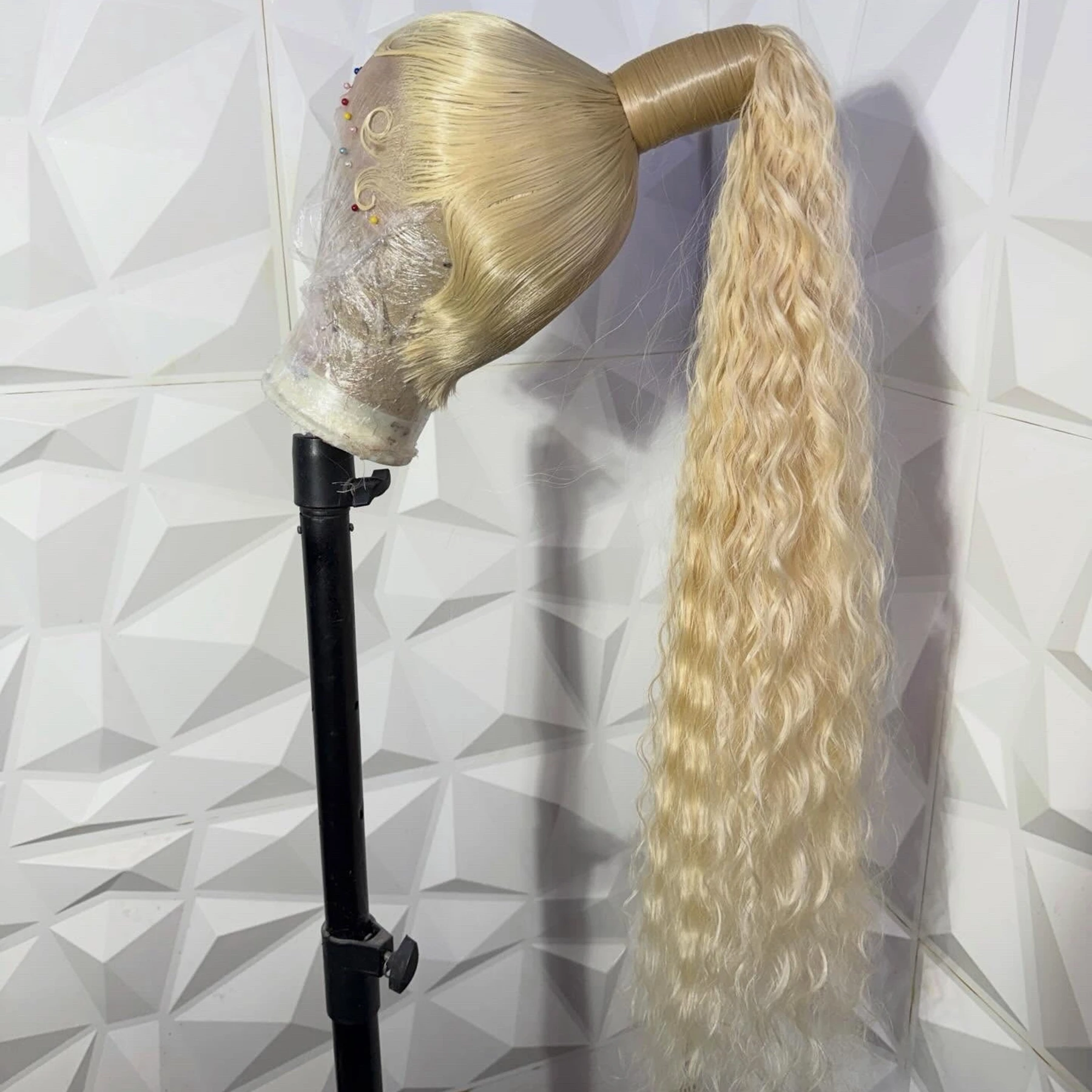 

613 Honey Blonde Color Soft 13X4X1 HD Full Lace Frontal Synthetic Wig Ponytail Deep Curly Prepluck Baby Hair Cosplay Daily Party