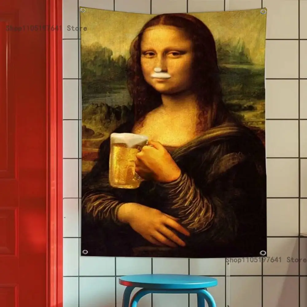 Мона Лиза Флаг Забавный Флаг Гобелен Баннер Для Спальни Открытый Гостиная Ресторан Бар Настенный Декор Вечеринки