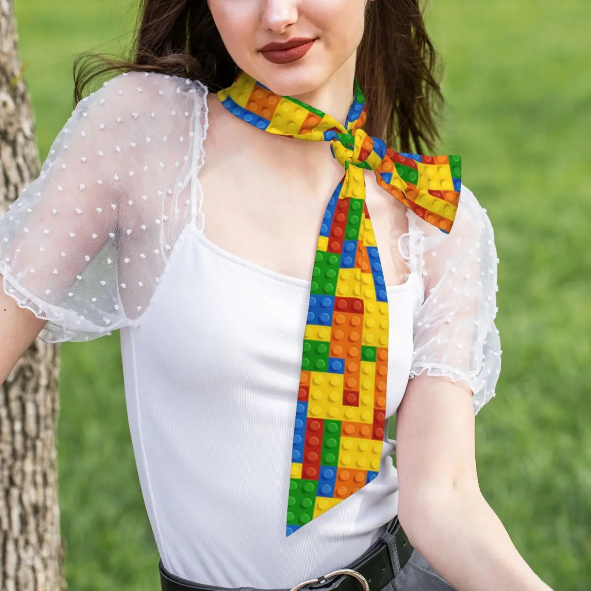 Building Blocks Construction Brick Women Long Narrow Scarf Soft Skinny Scarf Multi-use Neck Head Wrap for Office Daily Party