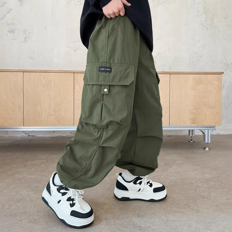 Boys' Work Pants 2026 Spring and Autumn Mid To Large Boys' Trendy Retro Handsome Straight Leg Loose and Versatile Casual Pants