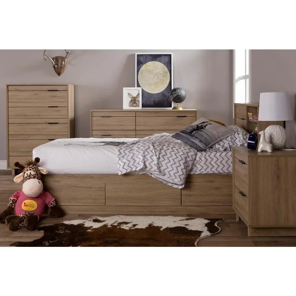 Headboard with storage space North American design and manufacture, twin bed needs to be assembled, rustic oak