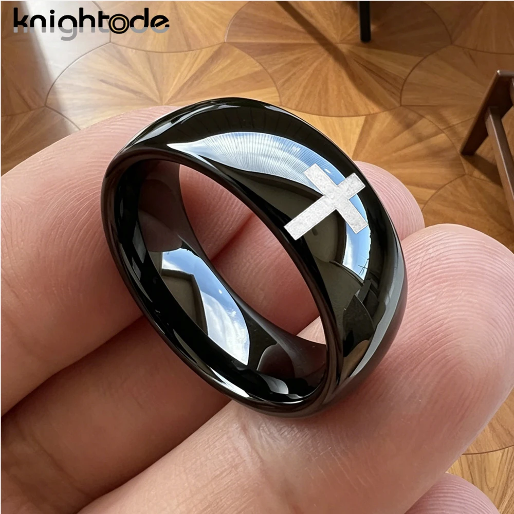 6mm 8mm Cross Ring Tungsten Carbide Wedding Bands  for Men Women Engagement Jewelry Flat Beveled Dome Polished Comfort Fit