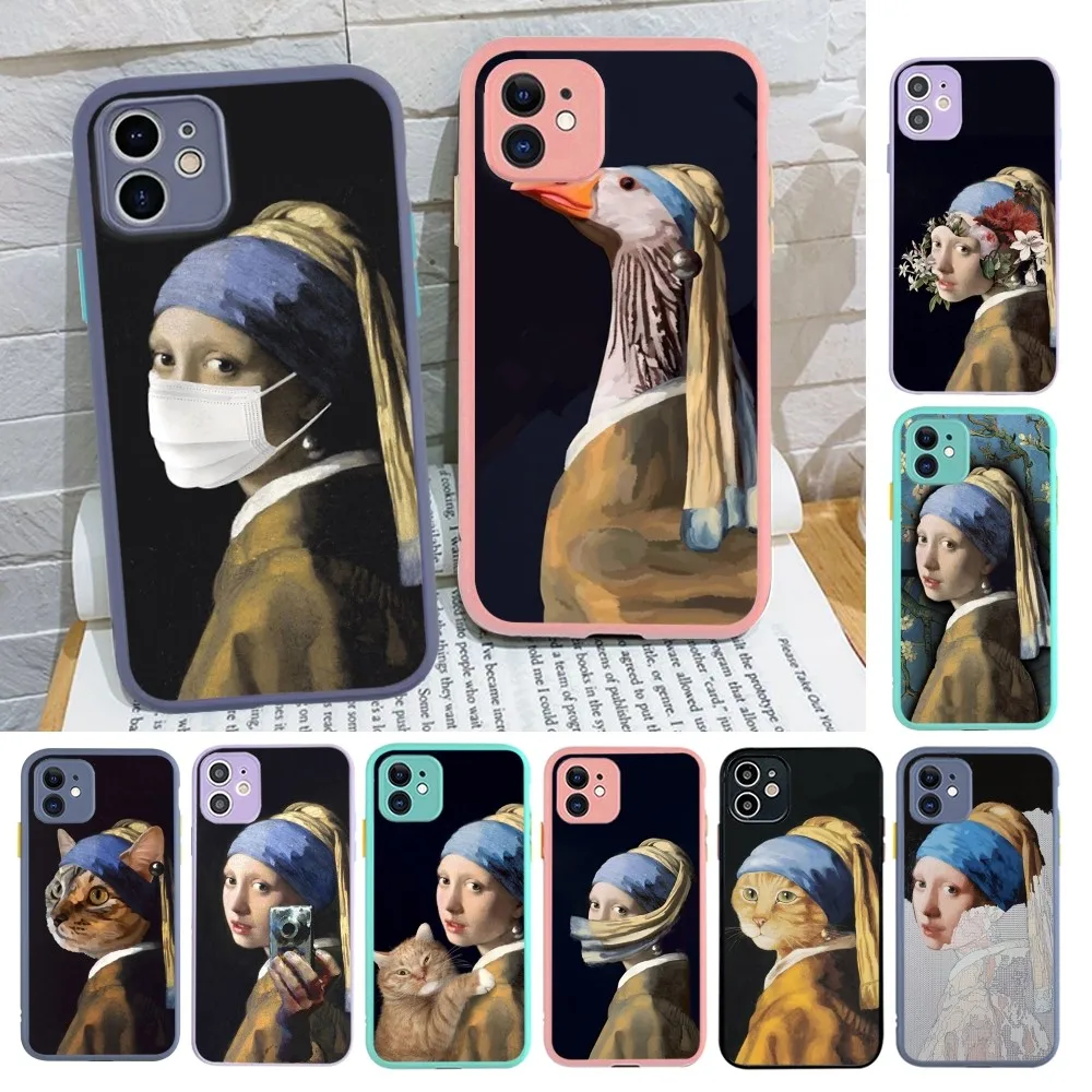 Girl With A Pearl Earring Vermeer Phone Case for iPhone 14 11 12 13 Mini Pro Max 8 7 Plus X XR XS MAX Translucent Matte Cover