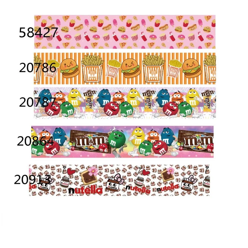 10yards Snack Food Printed Ribbons Hamburg Cartoon Grosgrain Ribbon for Crafts Materials DIY Sewing Accessories