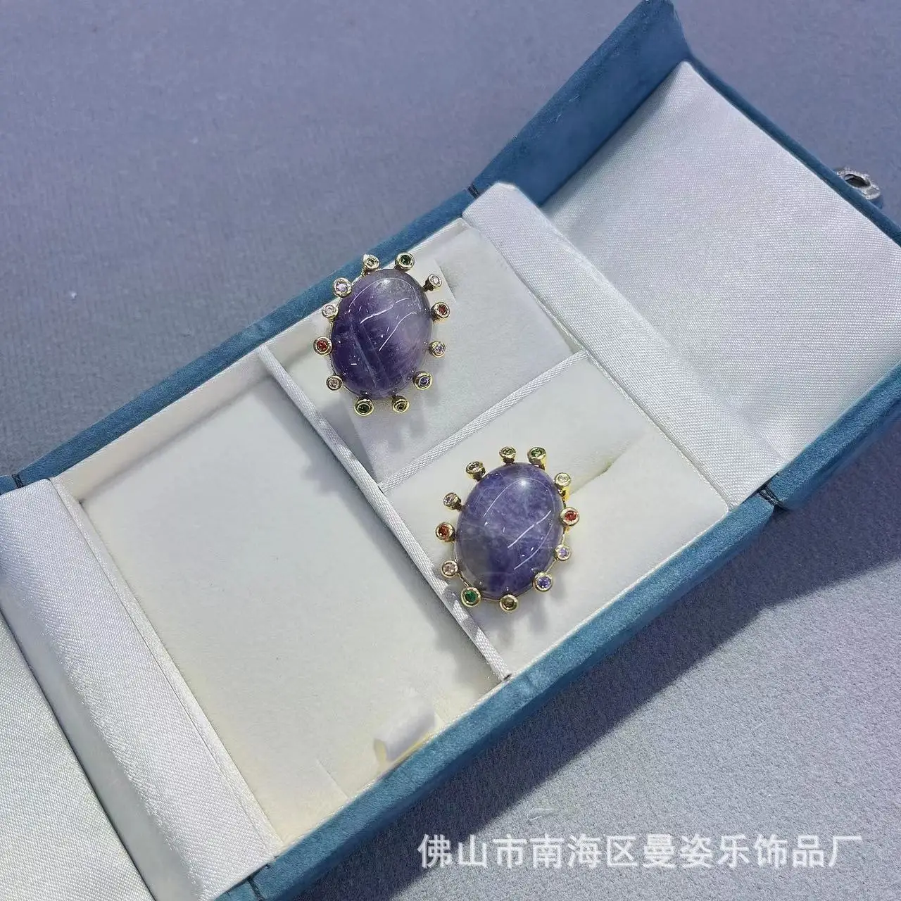 DIY accessories Natural amethyst colored zircon inlaid earrings, French niche personalized new earrings, cross-border supply