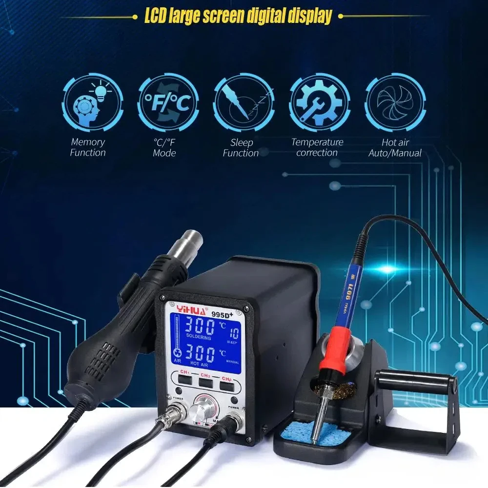 

Digital 750W Soldering Station YIHUA 995D rework station Brushless Fan, Dual LCD & Temp Compensation 110V/220V