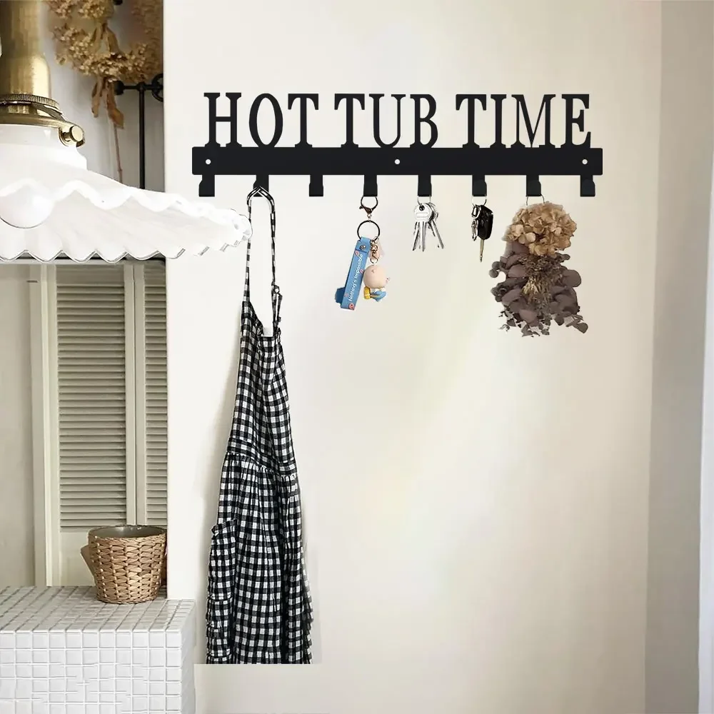1pc Black Wall Mounted Towel Rack with 8 Hooks | for Towels, Cloaks, Coats, Hot Tubs, Outdoor, Hotel, Spa [8 Hooks Towel Rack] - view 4