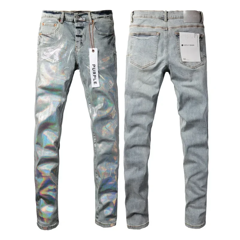 Purple Brand Jeans Fashion high quality High Street Coating Silver Repair Low Rise Skinny Denim Pants