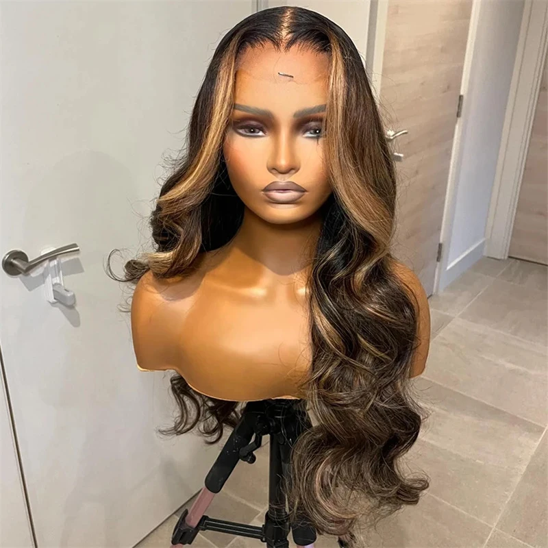 30inch Highlight Brown Wave 5x5 Silk Base Jewish Human Hair Wigs With Baby Hair HD Lace European Hair Glueless Preplucked Wig