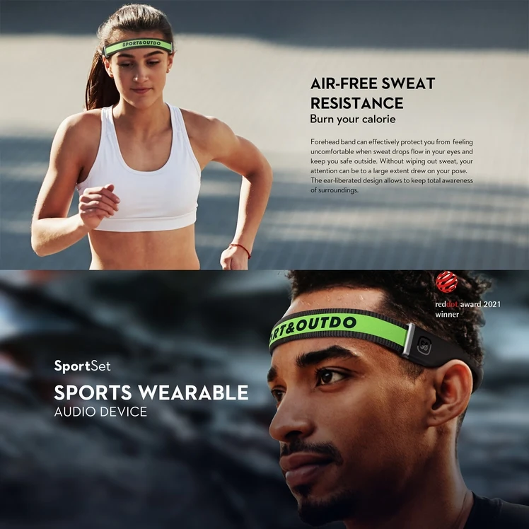 SportSet Headphones Reddot Award BT 5.3 Headset and Sports Headband 2 in1 Wearable Audio Device Fast Charging Open-Ear H