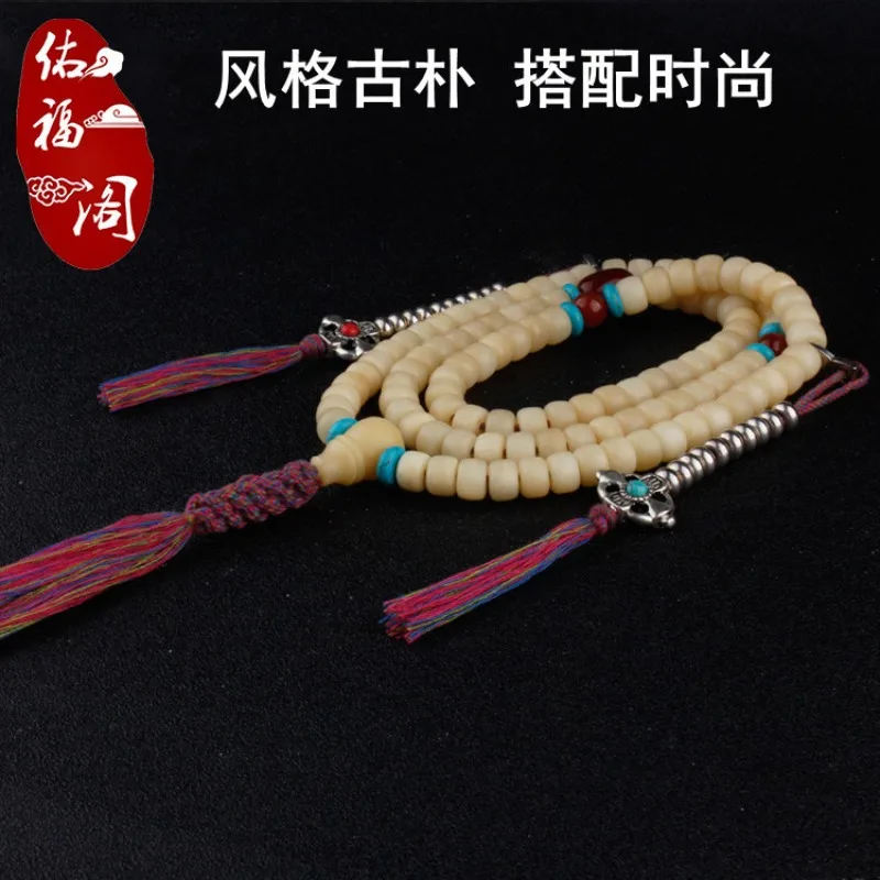 Cotton Thread Tassel Hanging Fringe Buddhist Mala Counter Old Tibetan Brass Chanting Vintage Pure Copper Bead Bracelet Accessory